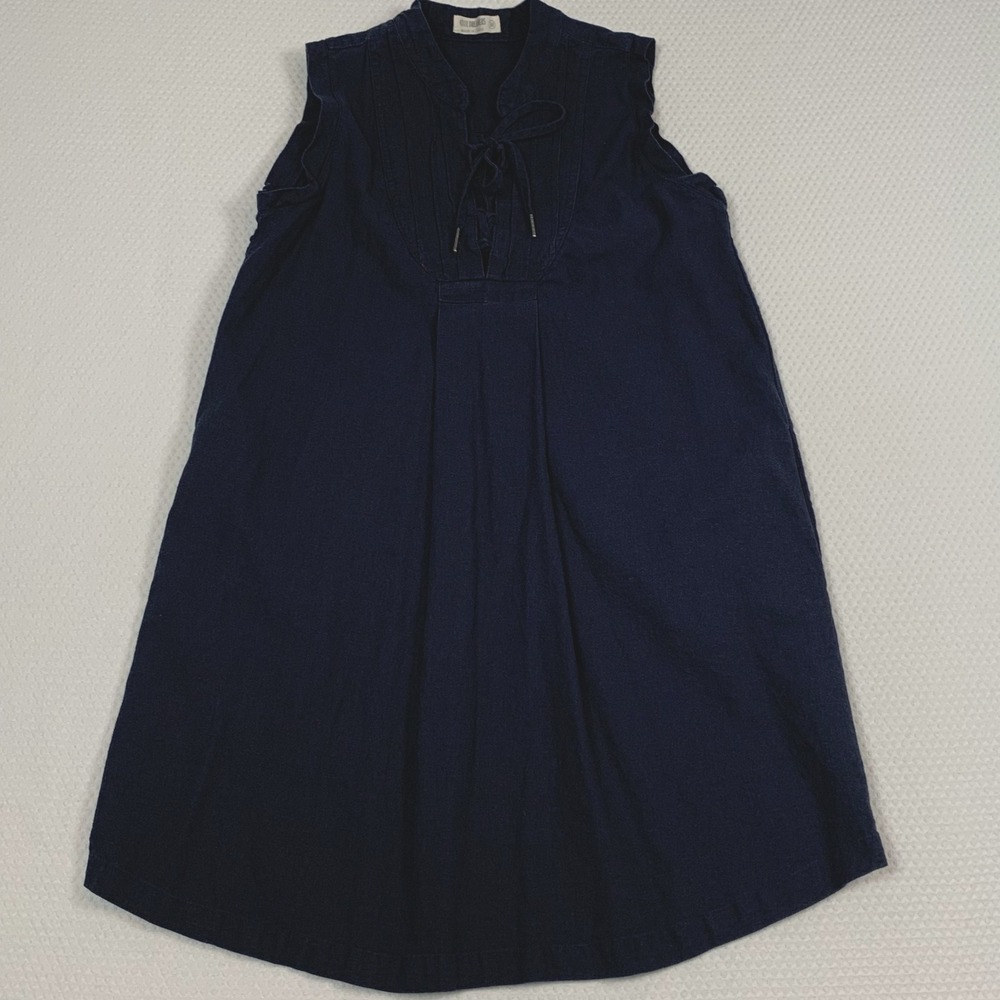 4our Dreamers Linen Blend Shift Dress Women’s Medium Navy Lace Up Front Pockets